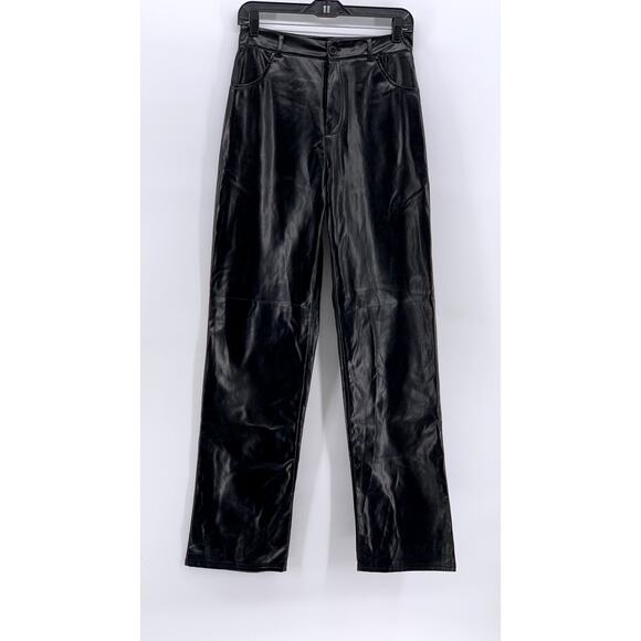 SHEIN Pants - SHEIN Women's Black Faux-Leather Straight Leg Pants SZ S/Tall